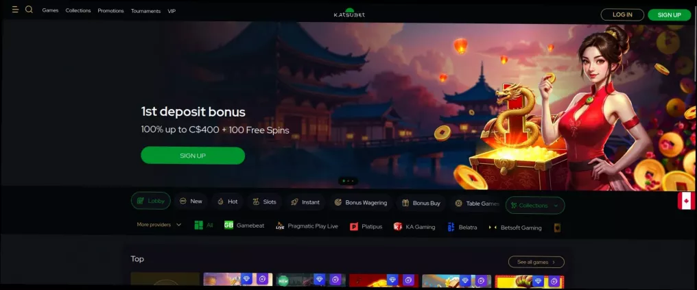 Katsubet Casino UP TO 6000 CAD + 200 Free Spins welcome bonus